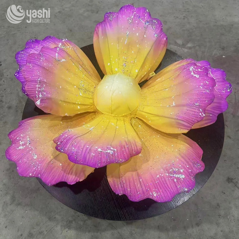 Custom Glitter Gradient Flower LED Lantern, Fabric Floral Light Sculpture for Event & Park Light Festival