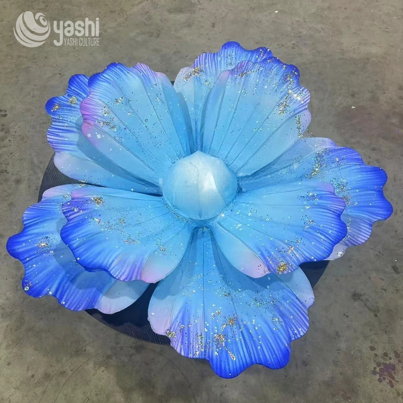 Custom Glitter Gradient Flower LED Lantern, Fabric Floral Light Sculpture for Event & Park Light Festival