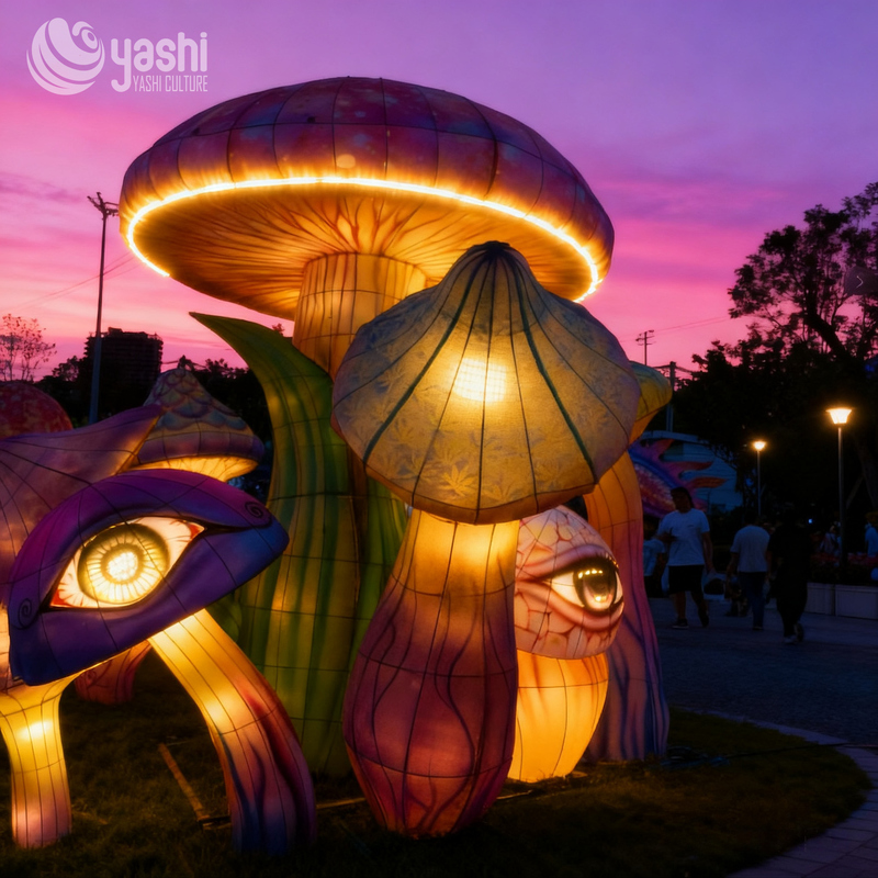 Colorful Mushroom Lantern Installation for Outdoor Garden Art Night Scene Decoration