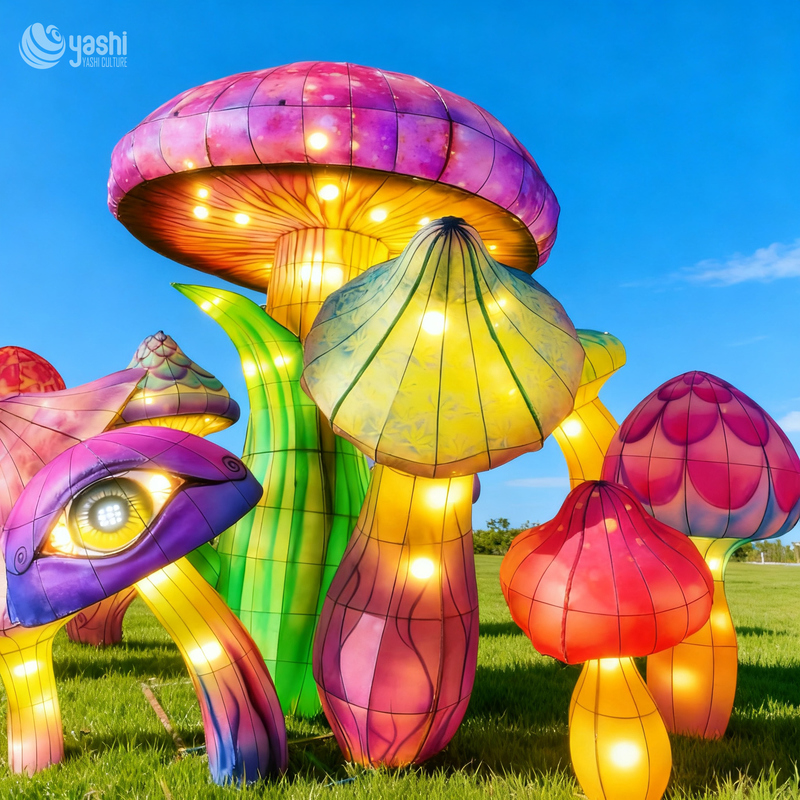 Set de lanternes LED à champignons géants de fantaisie personnalisé, sculpture lumineuse de champignons magiques fantaisistes pour le festival de la lumière du parc à thème