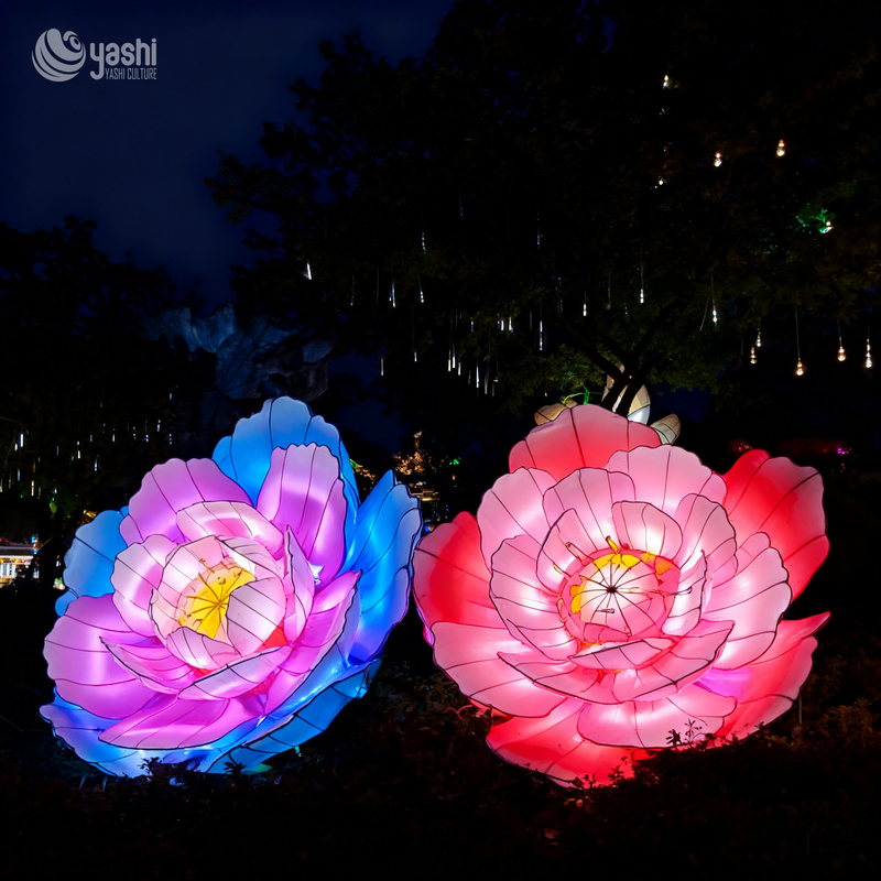 Custom Hanging Peony & Butterfly LED Lantern Set, Floating Floral Light Sculpture for Garden Night Festival