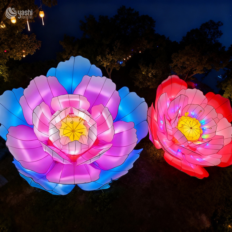 Custom Hanging Peony & Butterfly LED Lantern Set, Floating Floral Light Sculpture for Garden Night Festival