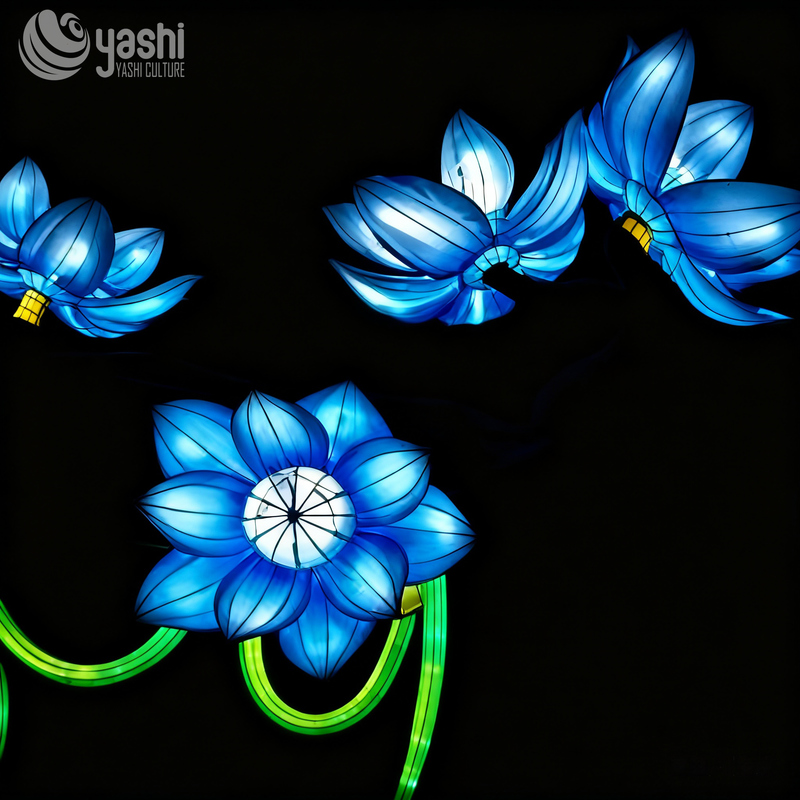 Custom Blue Lotus Tree Arch Lantern, Large LED Floral Arch Light Sculpture for Night Festival Entrance Decor