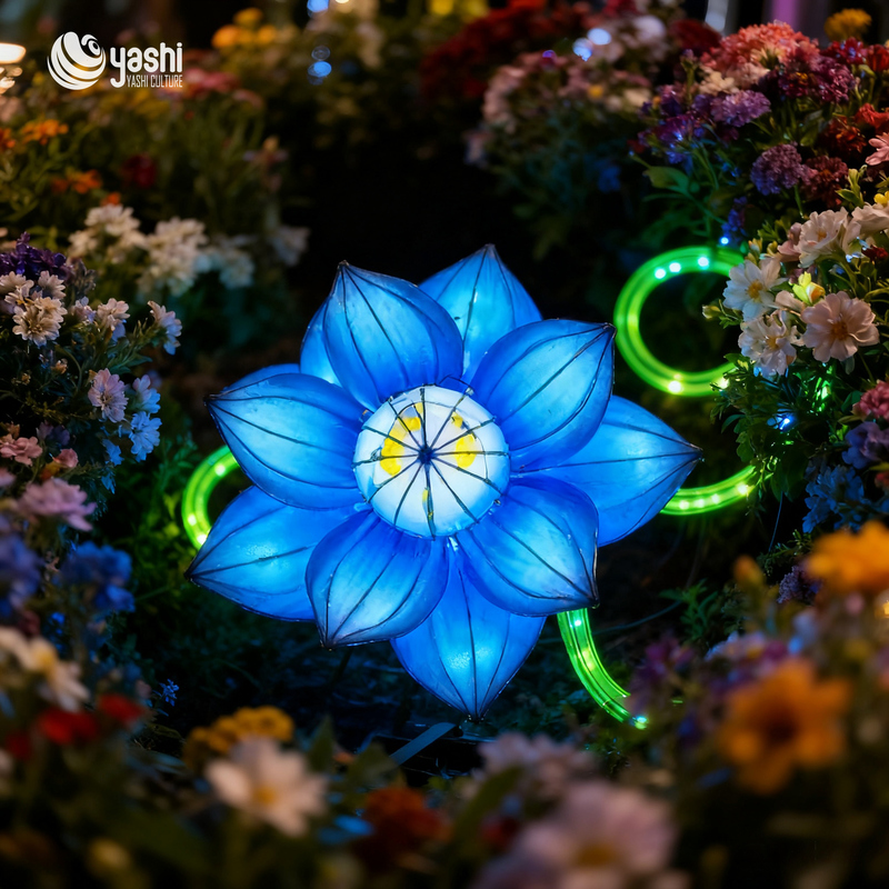 Custom Blue Lotus Tree Arch Lantern, Large LED Floral Arch Light Sculpture for Night Festival Entrance Decor