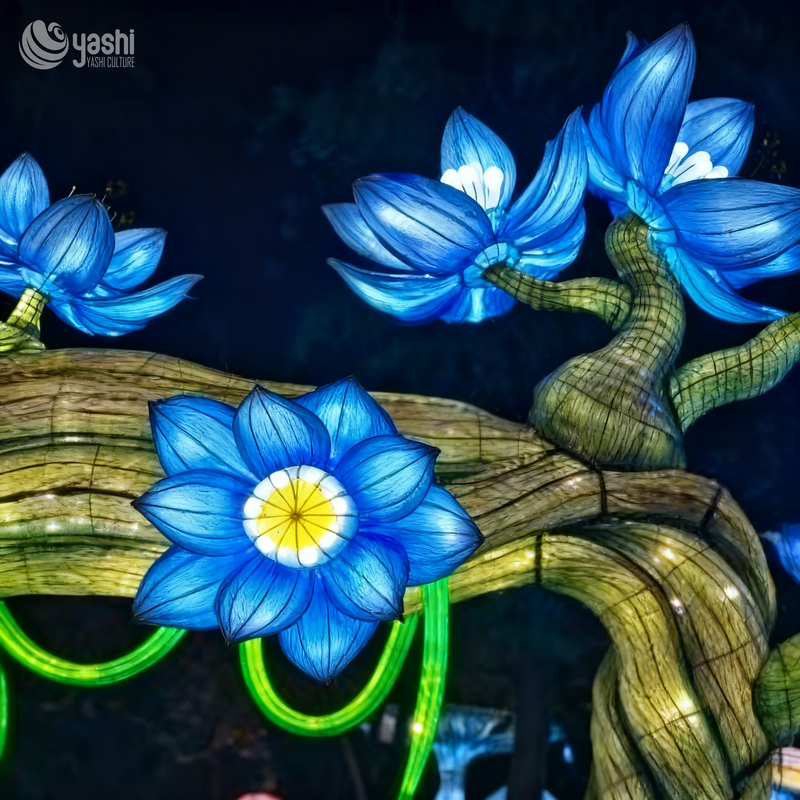 Custom Blue Lotus Tree Arch Lantern, Large LED Floral Arch Light Sculpture for Night Festival Entrance Decor