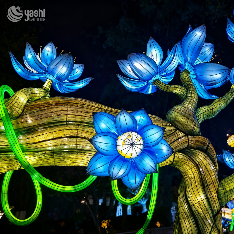 Custom Blue Lotus Tree Arch Lantern, Large LED Floral Arch Light Sculpture for Night Festival Entrance Decor