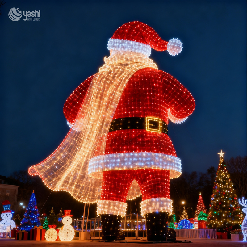 Custom Giant Flying Santa Claus LED Wireframe Light Sculpture, Outdoor Waterproof Christmas Motif Light for Park & Mall Display