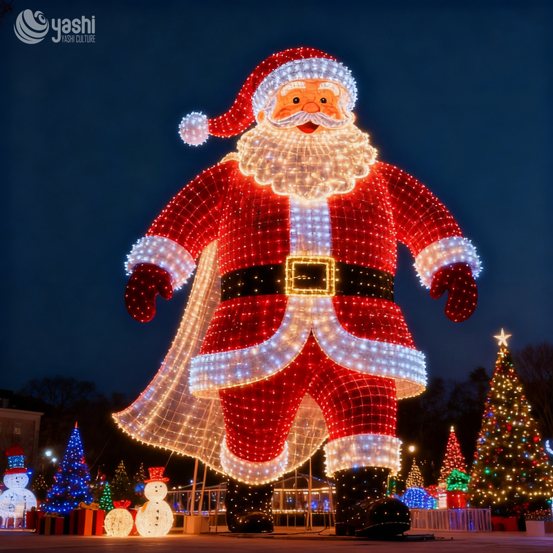 Custom Giant Flying Santa Claus LED Wireframe Light Sculpture, Outdoor Waterproof Christmas Motif Light for Park & Mall Display