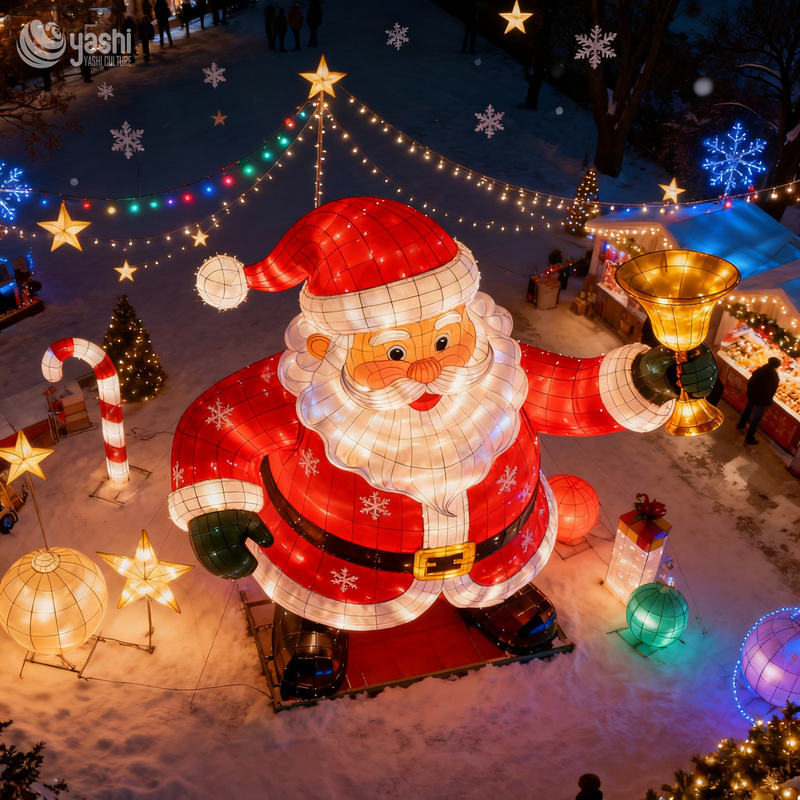 Custom Giant Santa Claus With Bells LED Festival Lantern, Outdoor Waterproof Christmas Light Sculpture for Theme Park & Shopping Mall