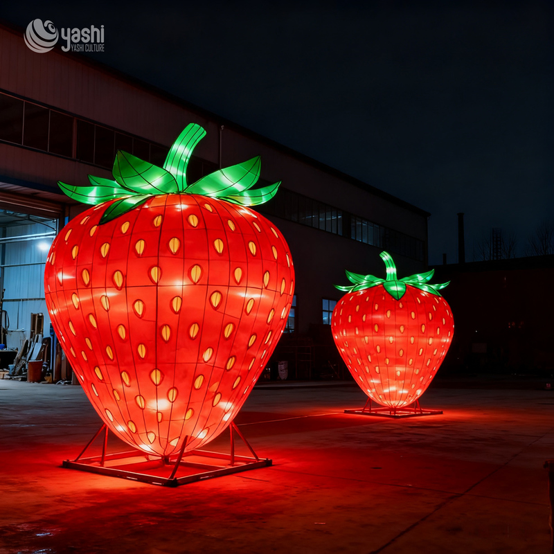 Custom Giant Strawberry Fruit Lantern, Large LED Fruit Light Sculpture for Farm & Harvest Festival