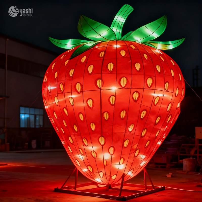Custom Giant Strawberry Fruit Lantern, Large LED Fruit Light Sculpture for Farm & Harvest Festival