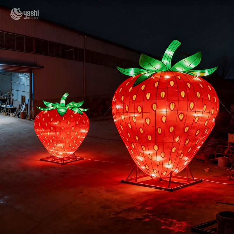 Custom Giant Strawberry Fruit Lantern, Large LED Fruit Light Sculpture for Farm & Harvest Festival