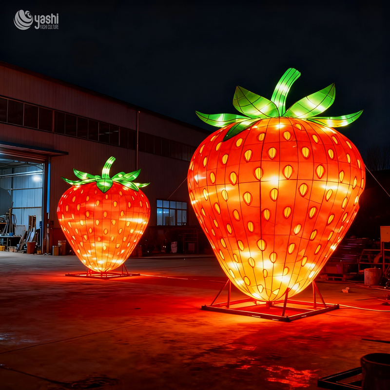 Custom Giant Strawberry Fruit Lantern, Large LED Fruit Light Sculpture for Farm & Harvest Festival