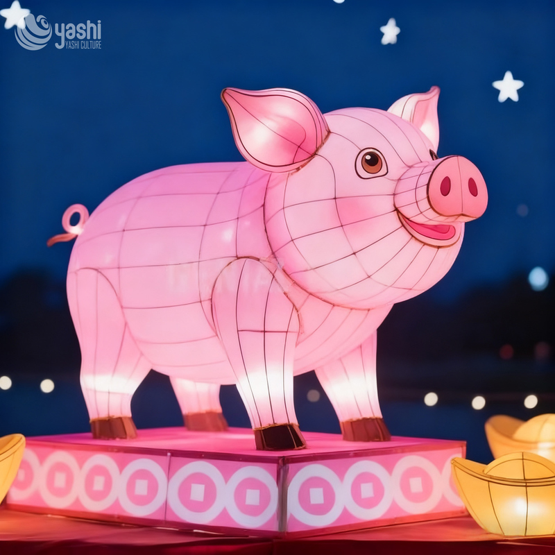 Custom Chinese Zodiac Pig Lantern | Cartoon Animal LED Light Sculpture for Lunar New Year Light Exhibition