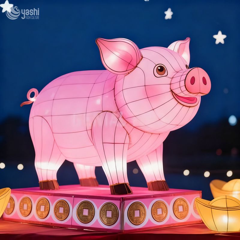Chinese Style Traditional Festival Lanterns - Pink Cute Pig Zodiac Lantern, Waterproof for Outdoor Decoration