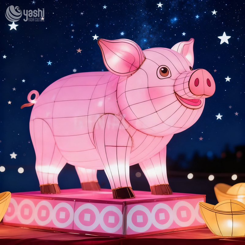 Custom Chinese Zodiac Pig Lantern | Cartoon Animal LED Light Sculpture for Lunar New Year Light Exhibition