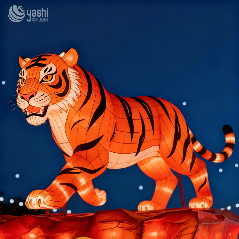 Custom Chinese Zodiac Tiger Lantern | Large LED Roaring Tiger Light Sculpture for Lunar New Year Outdoor Light Exhibition