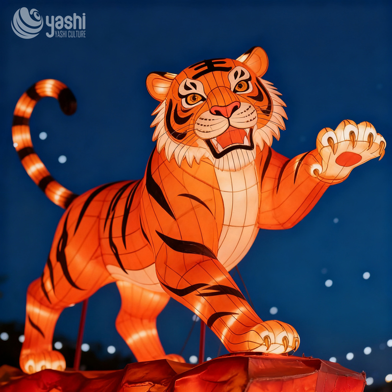 Custom Chinese Zodiac Tiger Lantern | Large LED Roaring Tiger Light Sculpture for Lunar New Year Outdoor Light Exhibition
