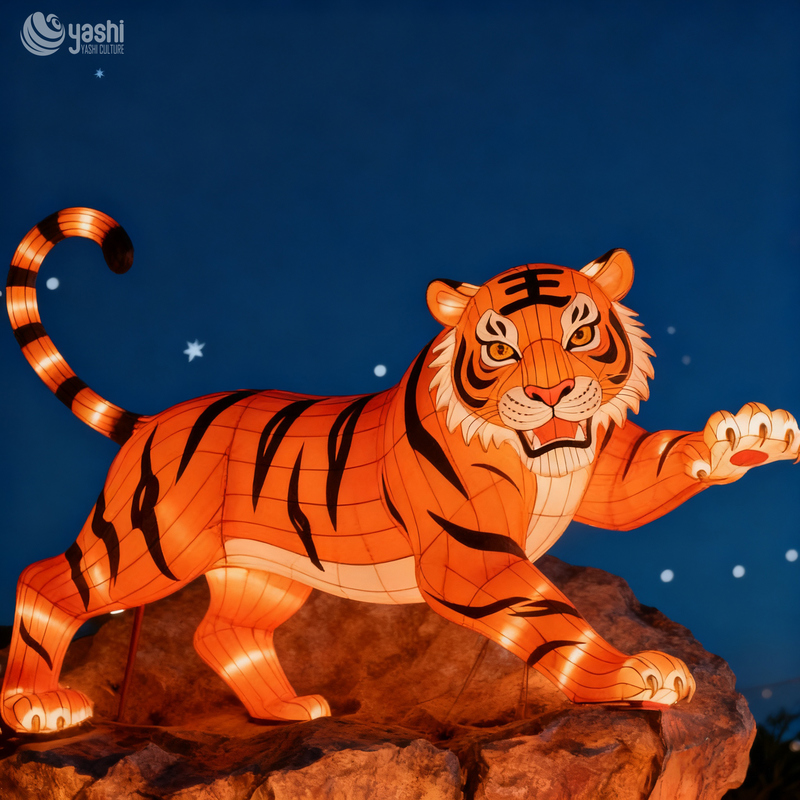 Custom Chinese Zodiac Tiger Lantern | Large LED Roaring Tiger Light Sculpture for Lunar New Year Outdoor Light Exhibition
