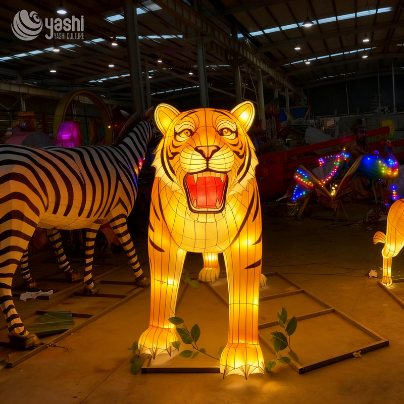 Majestic Tiger Shaped Lantern - Large Outdoor Art Installation for Festive Atmosphere