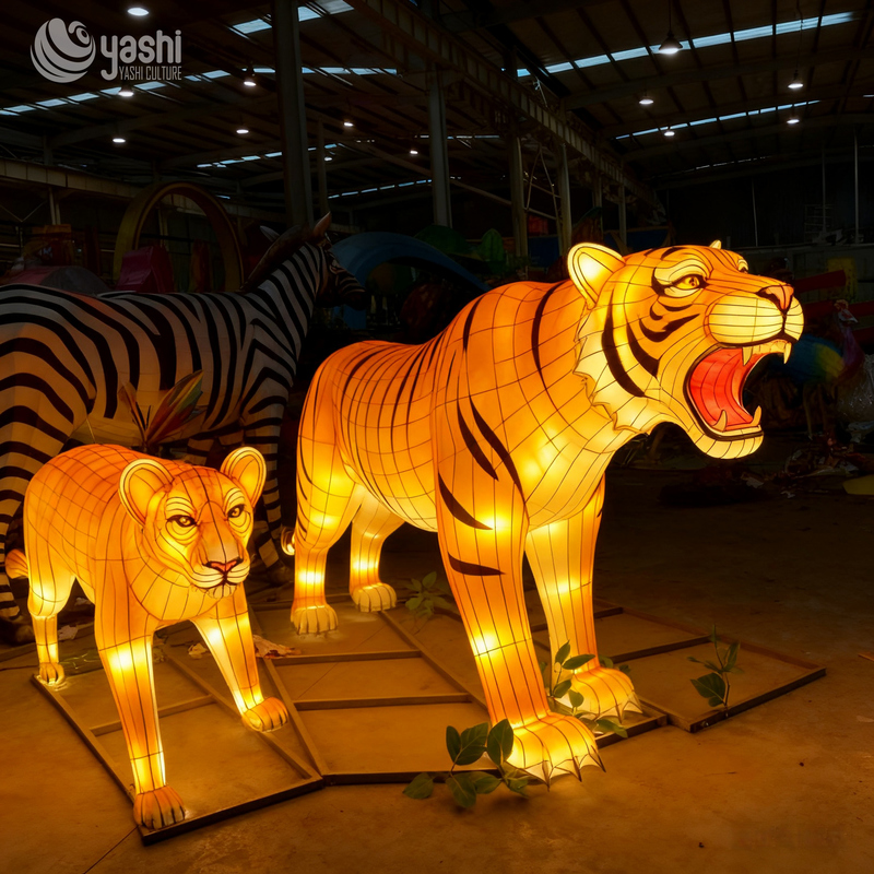 Majestic Tiger Shaped Lantern - Large Outdoor Art Installation for Festive Atmosphere
