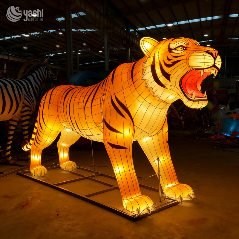 Majestic Tiger Shaped Lantern - Large Outdoor Art Installation for Festive Atmosphere
