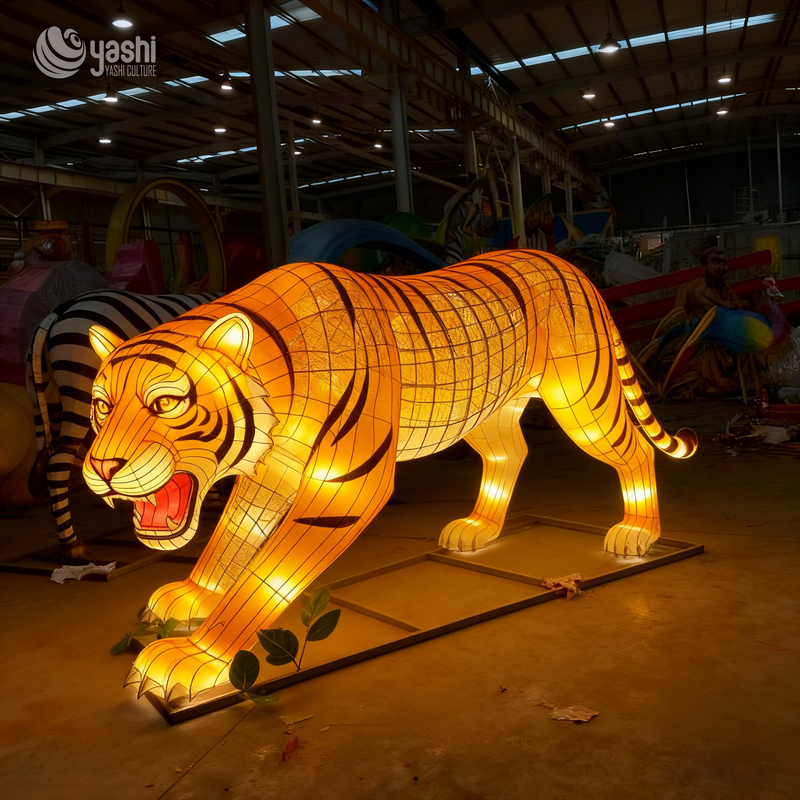Majestic Tiger Shaped Lantern - Large Outdoor Art Installation for Festive Atmosphere