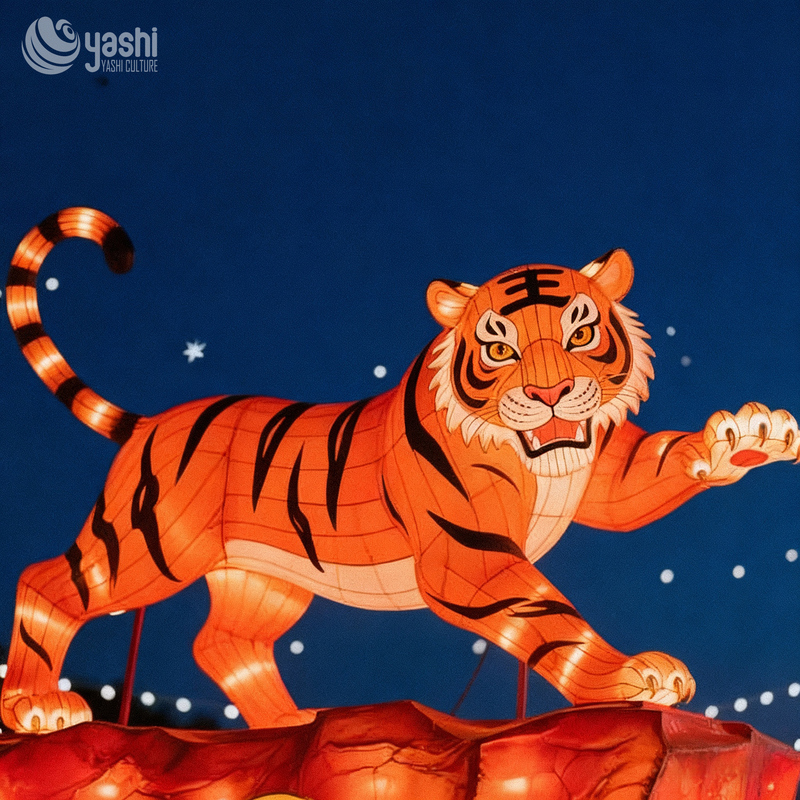 Custom Chinese Zodiac Tiger Lantern | Large LED Roaring Tiger Light Sculpture for Lunar New Year Outdoor Light Exhibition