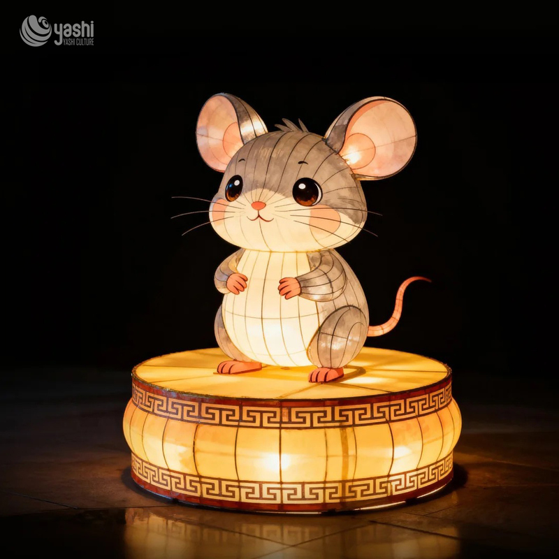 Custom Chinese Zodiac Rat Lantern | LED Cute Cartoon Mouse Light Sculpture with Decorative Base for Lunar New Year Outdoor Exhibition