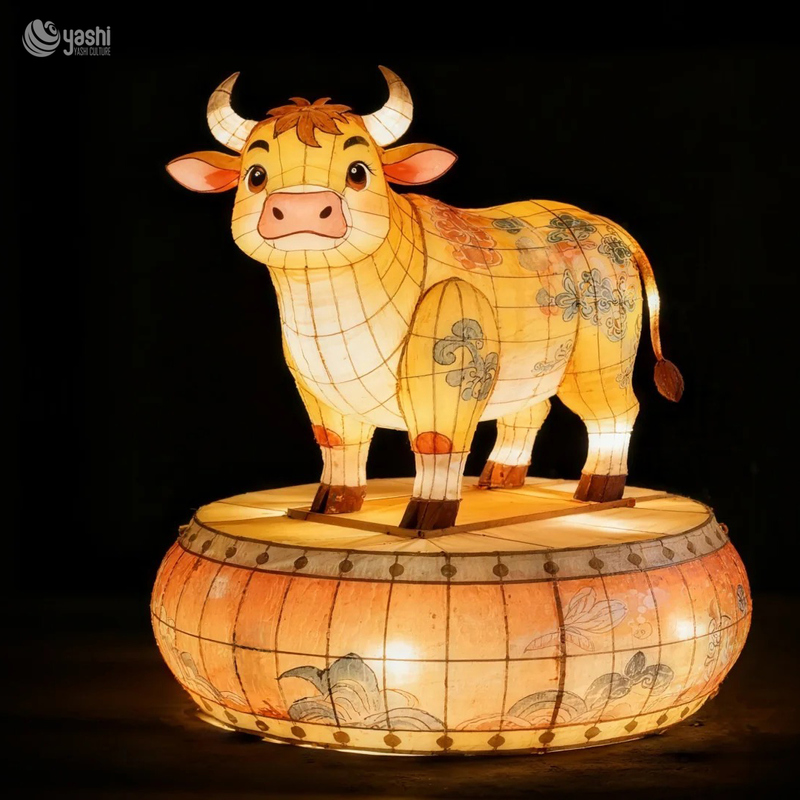Custom Chinese Zodiac Rat Lantern | LED Cute Cartoon Mouse Light Sculpture with Decorative Base for Lunar New Year Outdoor Exhibition