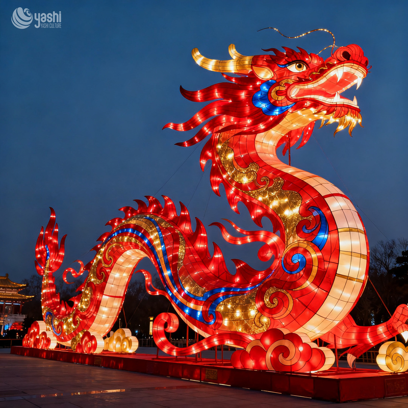Custom Long Floating Chinese Dragon Zigong Lantern, Large Water‑Surface Dragon LED Light Sculpture, Waterproof Lunar New Year Festival Light Installation