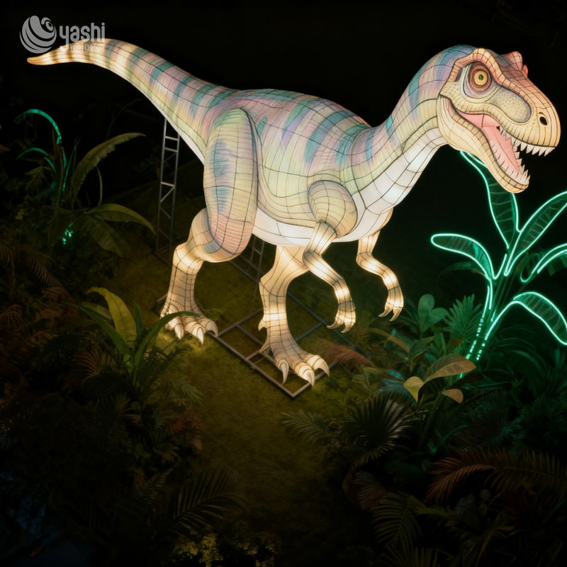 Dinosaur Lantern Sculpture by Zigong Lantern Factory - T-Rex Lantern for Jurassic Park Decor