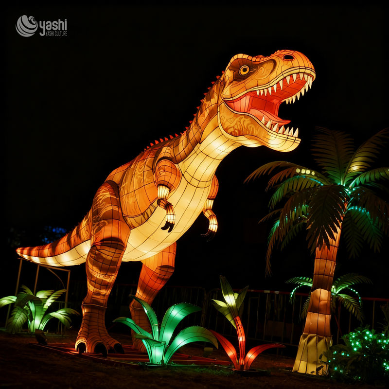 Custom Giant T‑Rex Dinosaur Lantern | Large LED Tyrannosaurus Rex Light Sculpture for Jurassic Theme Light Festival