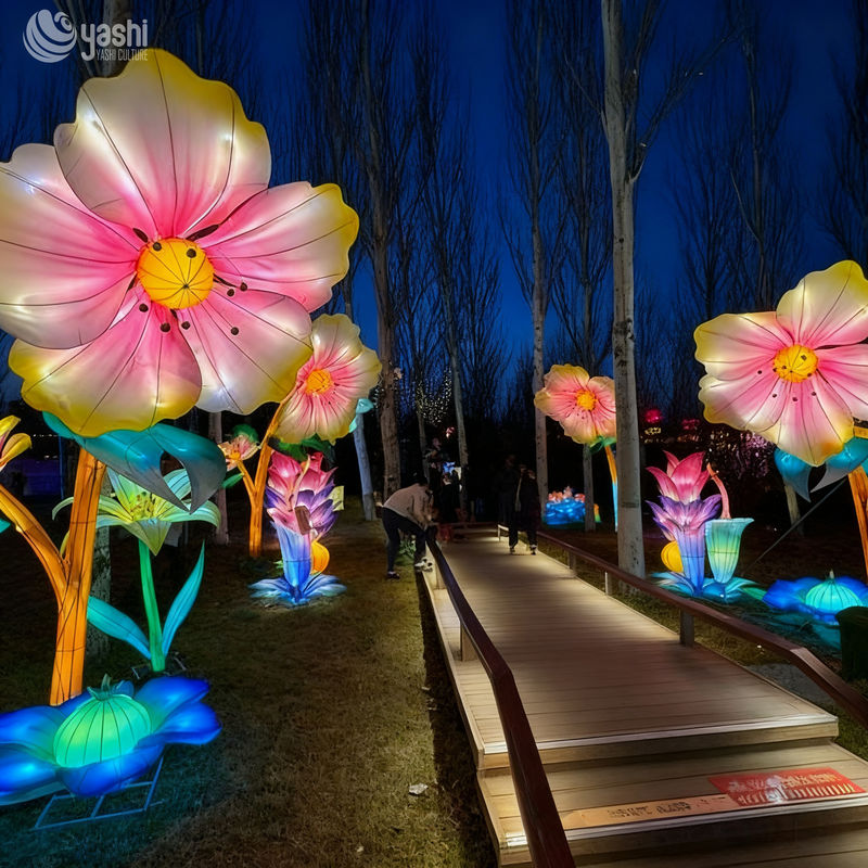 Groupe de lanternes LED géantes personnalisées pour jardin, sculpture lumineuse florale à grande échelle pour festival de lumières de parc