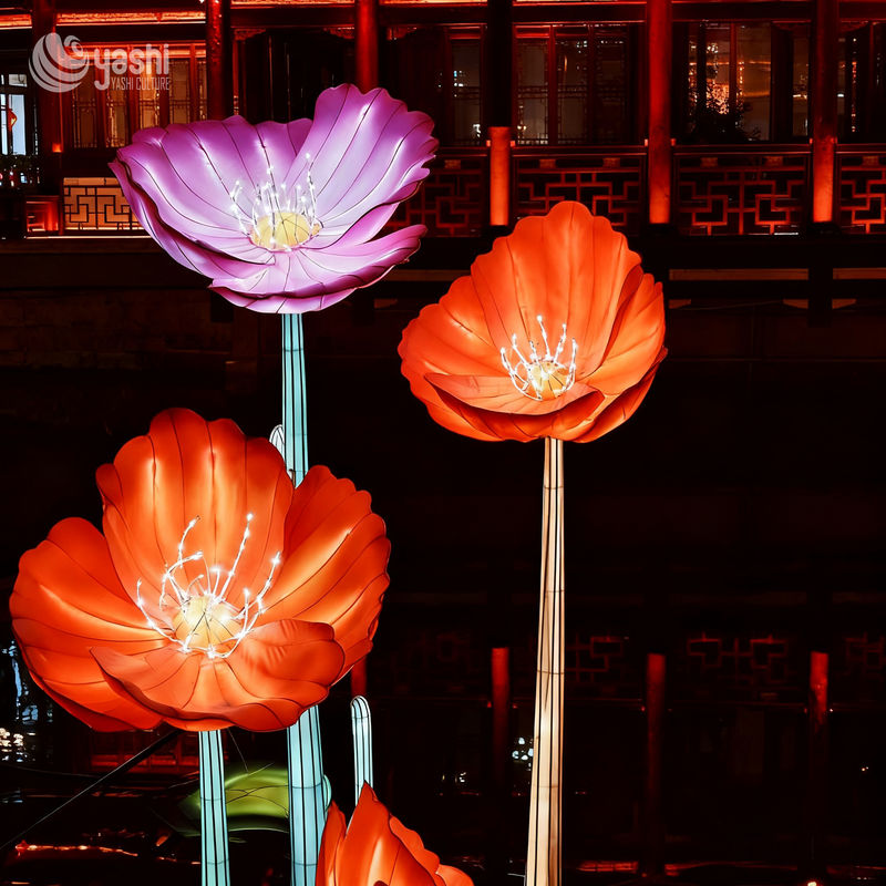 Waterproof Outdoor Lotus Lanterns, Traditional Chinese Festival Decorations, Customizable Colors and Sizes