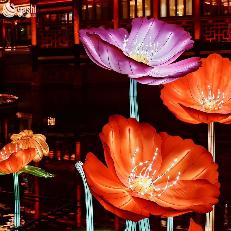 Custom Giant Flower LED Lantern Installation, Water‑Proof Floating Floral Light Sculpture for Lake & River Light Festival