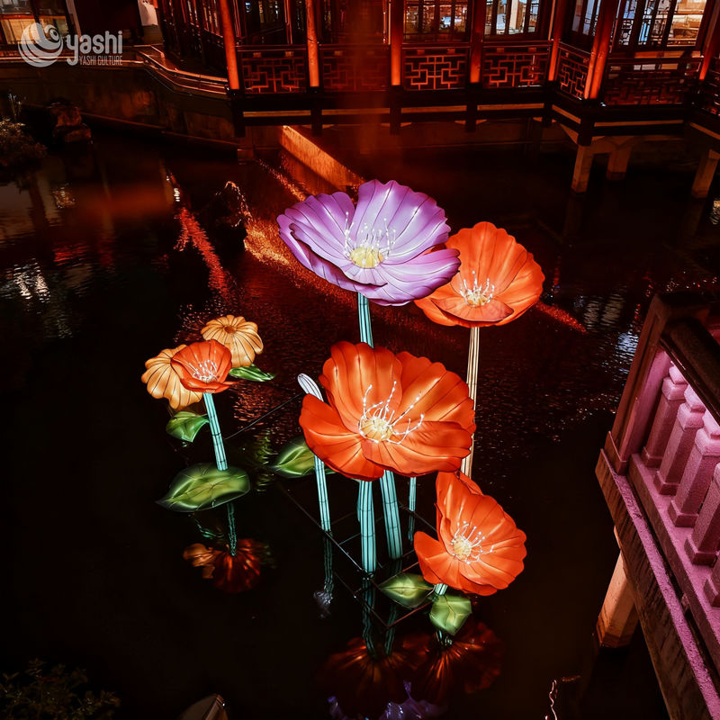 Custom Giant Flower LED Lantern Installation, Water‑Proof Floating Floral Light Sculpture for Lake & River Light Festival