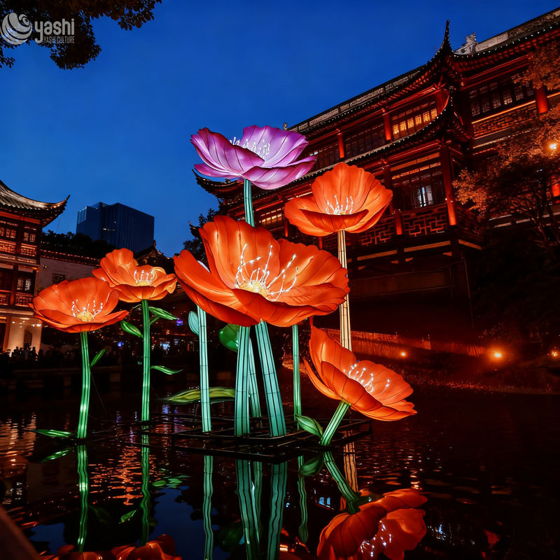 Custom Giant Flower LED Lantern Installation, Water‑Proof Floating Floral Light Sculpture for Lake & River Light Festival