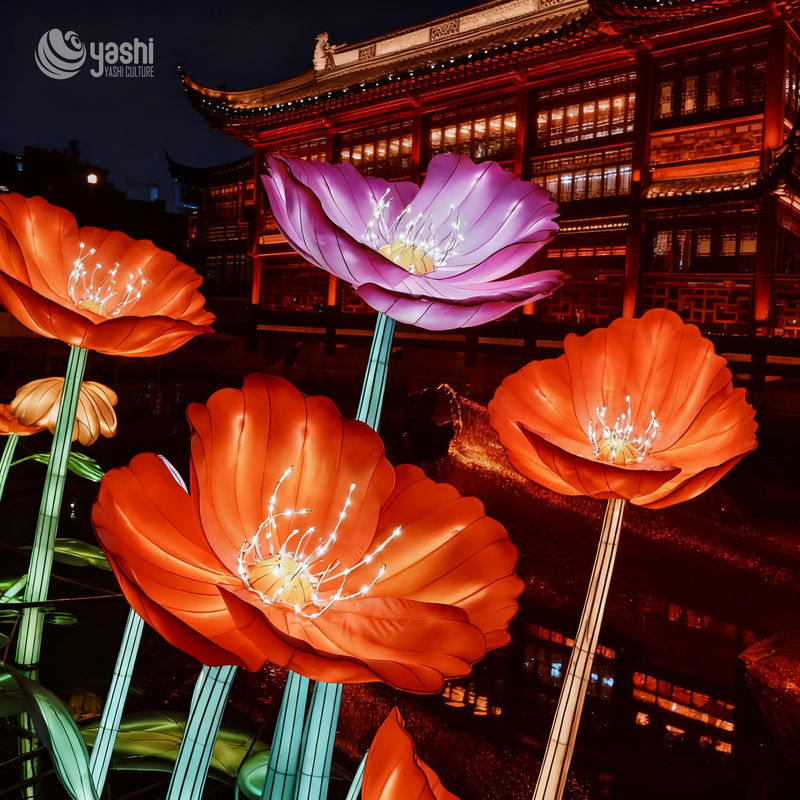 Custom Giant Flower LED Lantern Installation, Water‑Proof Floating Floral Light Sculpture for Lake & River Light Festival