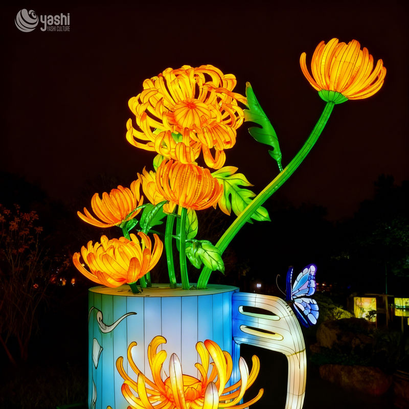 Custom Vase‑Shaped Flower & Butterfly LED Lantern, Floral Bouquet Light Sculpture for Garden & Park Light Festival