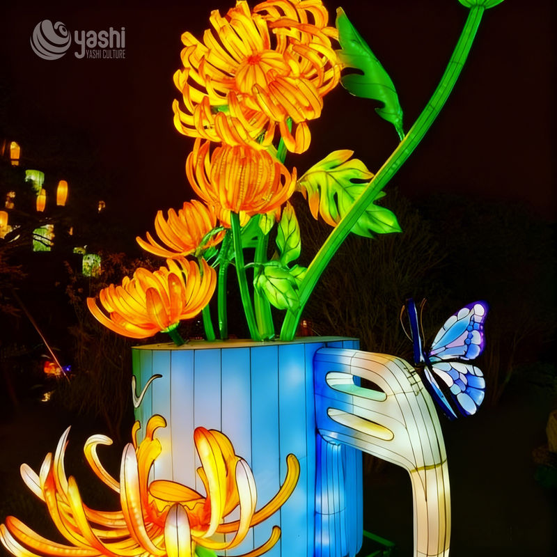Custom Vase‑Shaped Flower & Butterfly LED Lantern, Floral Bouquet Light Sculpture for Garden & Park Light Festival
