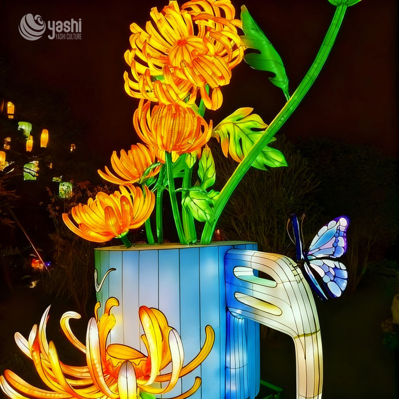 Custom Vase‑Shaped Flower & Butterfly LED Lantern, Floral Bouquet Light Sculpture for Garden & Park Light Festival