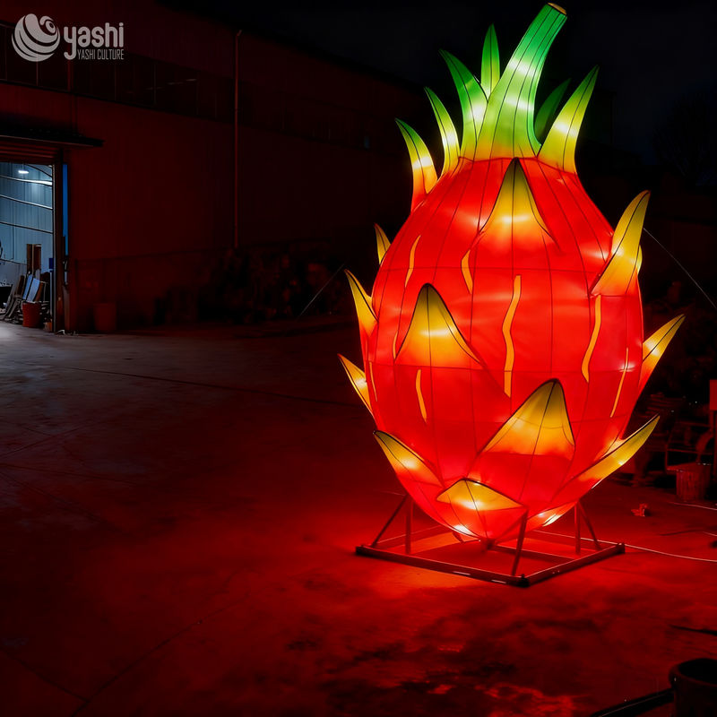 Custom Giant Fruit LED Lantern, Pitaya Shape Light Sculpture for Farm & Theme Park Light Festival