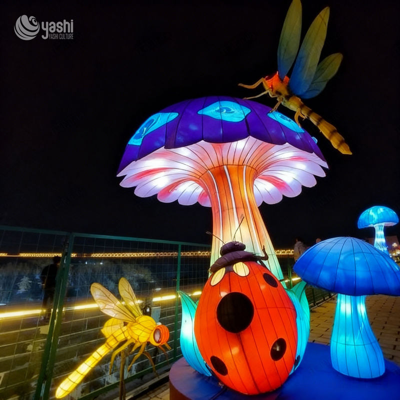 Custom Giant Mushroom & Insect LED Lantern Set, Fairy‑Tale Style Light Sculpture for Theme Park Light Festival