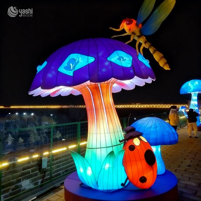 Custom Giant Mushroom & Insect LED Lantern Set, Fairy‑Tale Style Light Sculpture for Theme Park Light Festival
