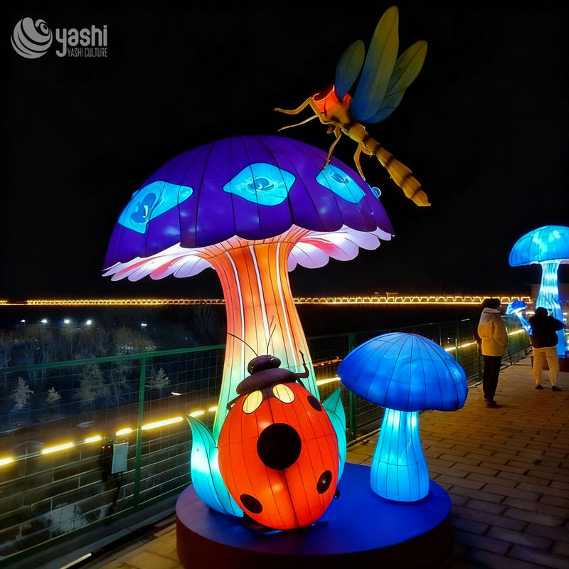 Custom Giant Mushroom & Insect LED Lantern Set, Fairy‑Tale Style Light Sculpture for Theme Park Light Festival