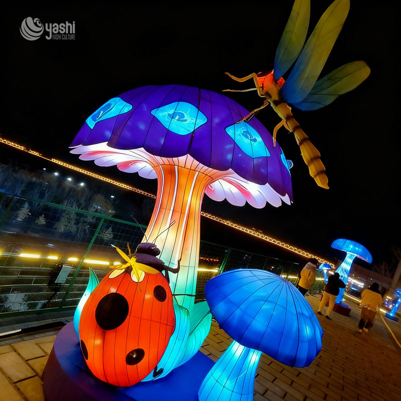 Custom Giant Mushroom & Insect LED Lantern Set, Fairy‑Tale Style Light Sculpture for Theme Park Light Festival