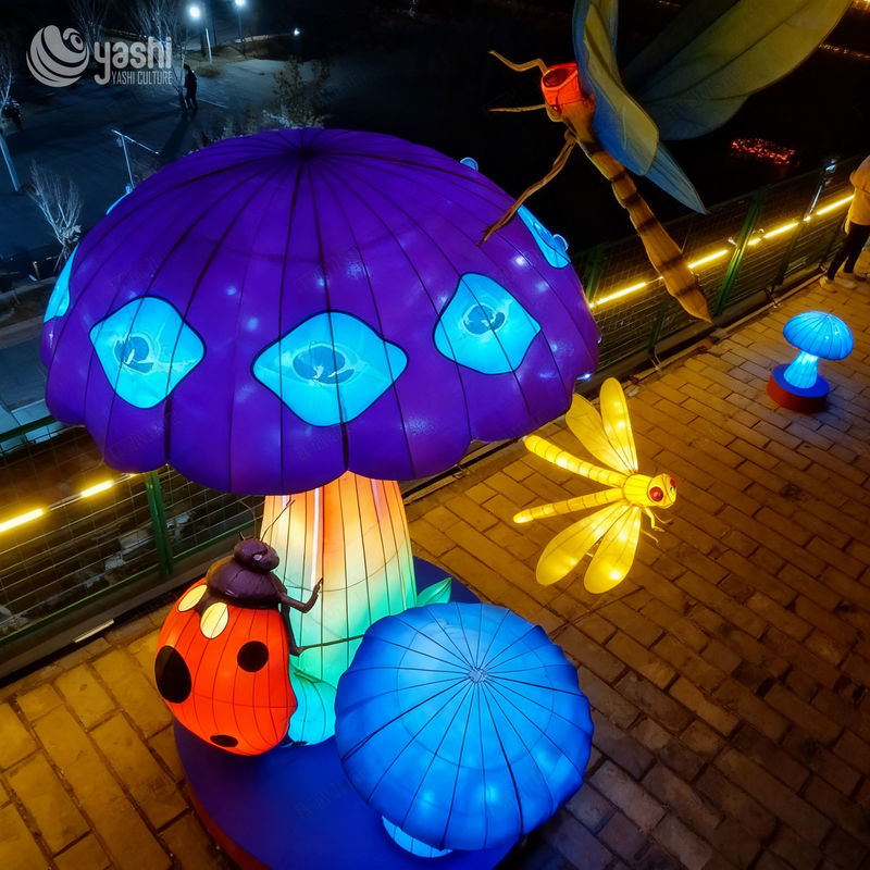 Custom Giant Mushroom & Insect LED Lantern Set, Fairy‑Tale Style Light Sculpture for Theme Park Light Festival