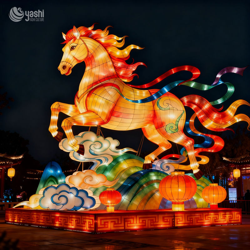 Chinese Style Outdoor Animal Sculpture Lantern - Horse Year Spring Festival Lantern - New Year Holiday Decoration Lantern