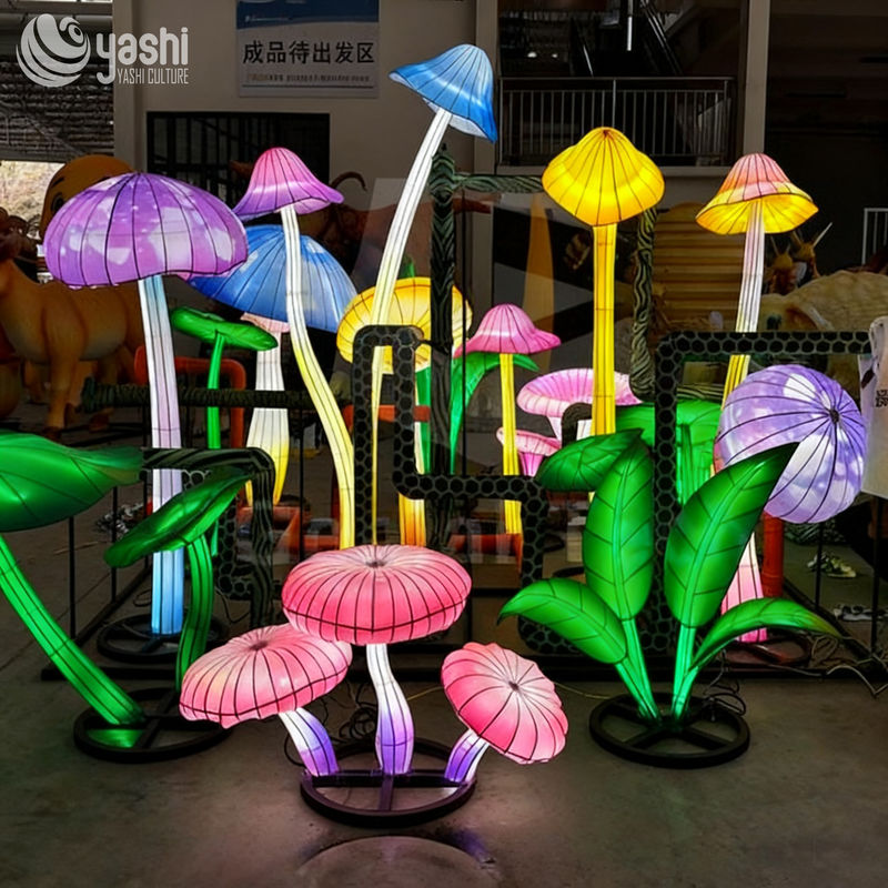 Custom Colorful Mushroom & Plant Lantern Group, Mixed‑Size LED Light Sculpture for Outdoor Theme Festival